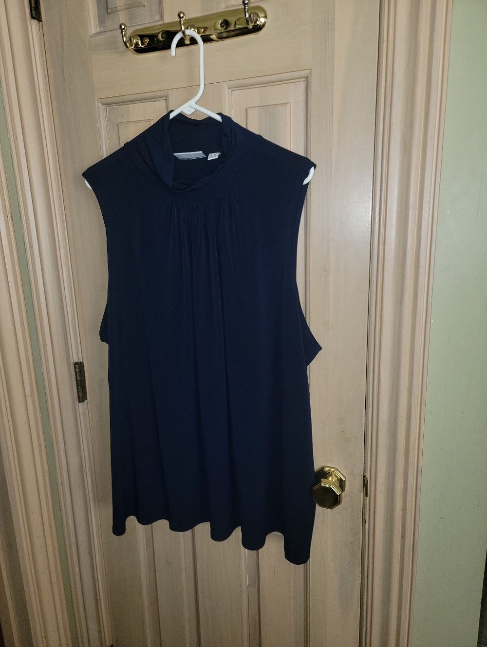 Susan Graver Sleeveless Mock Neck Tunic in Navy Womens Plus Sz 3X